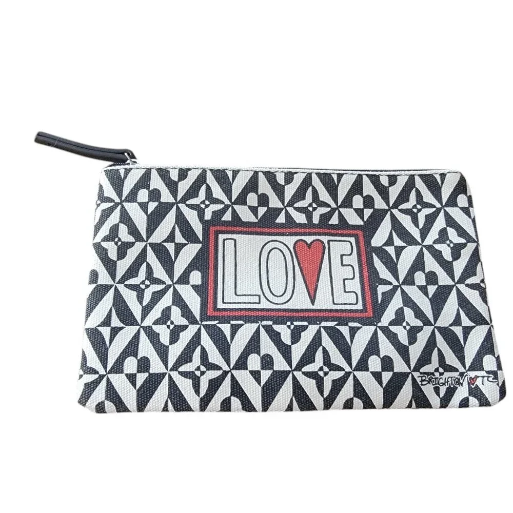 Brighton LOVE Canvas Pouch Bag Makeup Cosmetic Travel Bag Heart Black White